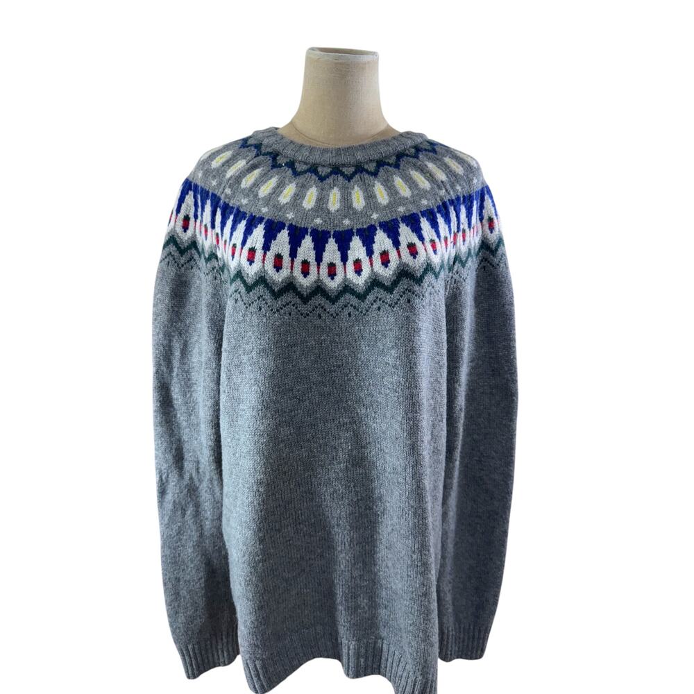 "BODEN" Gray Wool ,Fair Isle Sweater,‎ Mens SZ L, Preppy,Academia,College
